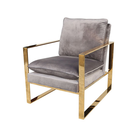 ELK Home 1204-077 Old Sport Gold Plated Stainless Steel, Foam, and Grey Velvet Armchair