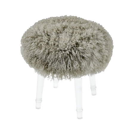ELK Home 3169-074 Best in Show Light Grey Genuine Fur Mohair Stool with Clear Acrylic Legs