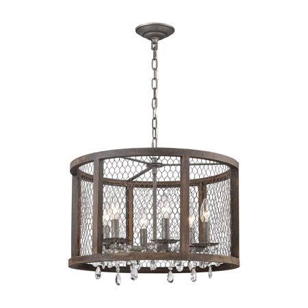 ELK Home D4004 Renaissance Invention 6-Light Chandelier in Aged Wood and Wire - Drum