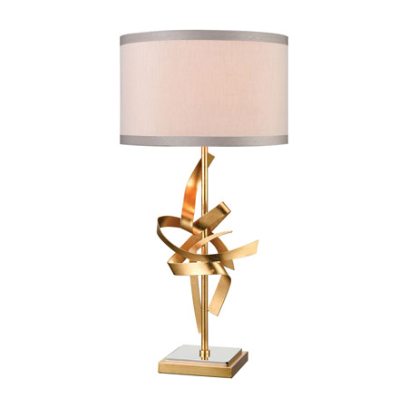 ELK Home D4498 Rhythmic Table Lamp in Gold Leaf and Polished Nickel with a Light Taupe Faux Silk Shade