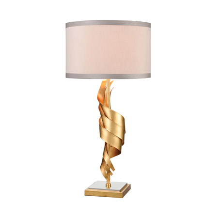ELK Home D4499 Shake It Off Table Lamp in Gold Leaf and Polished Nickel with a Light Taupe Faux Silk Shade
