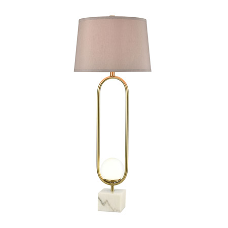 ELK Home D4525 Headlong Table Lamp in Honey Brass with Light Taupe Faux Silk Shade and a Nightlight