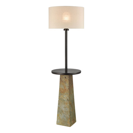 ELK Home D4548 Musee Outdoor Floor Lamp in Slate and Bronze with a Light Grey Linen Shade
