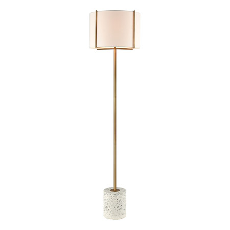 ELK Home D4550 Trussed Floor Lamp in White Terazzo and Gold with a Pure White Linen Shade