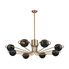 ELK Home D3875 Scarab 8-Light Chandelier in New Aged Brass with Semi-Gloss Black Shades