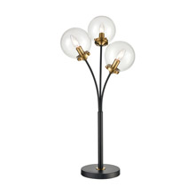 ELK Home D4482 Boudreaux 3-Light Table Lamp in Burnished Brass and Matte Black with Mouth-blown Clear Glass Orbs