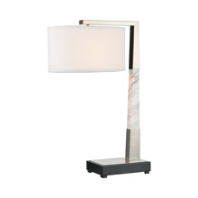 ELK Home D4504 Erudite Table Lamp in Brushed Nickel with a Pure White Linen Shade and USB Charging Port
