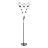 Boudreaux 3-Light Floor Lamp in Burnished Brass and Matte Black with Mouth-blown Clear Glass Orbs - ELK Home D4481