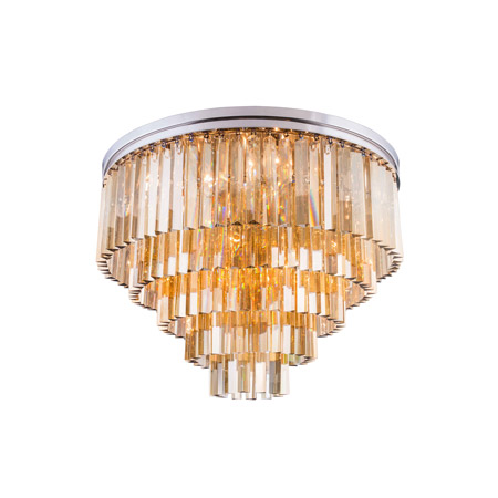 Elegant Lighting 1201F32PN-GT/RC Crystal Sydney Flush Mount Ceiling Light Fixture - Golden Teak (Smoky)