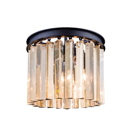 Elegant Lighting 1208F12MB-GT/RC Crystal Sydney Flush Mount Ceiling Light Fixture - Golden Teak (Smoky)