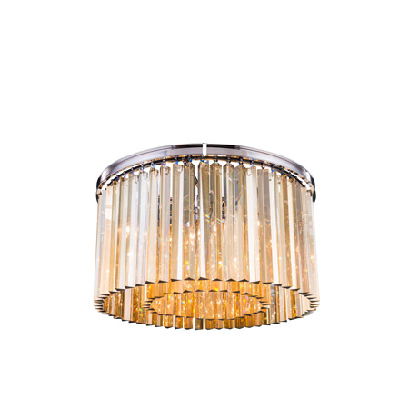 Elegant Lighting 1208F26PN-GT/RC Crystal Sydney Flush Mount Ceiling Light Fixture - Golden Teak (Smoky)