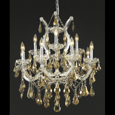 Elegant Lighting 2801D27C-GT/RC Crystal Maria Theresa Chandelier - Golden Teak (Smoky)
