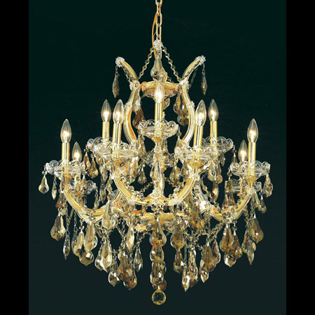 Elegant Lighting 2801D27G-GT/RC Crystal Maria Theresa Chandelier - Golden Teak (Smoky)