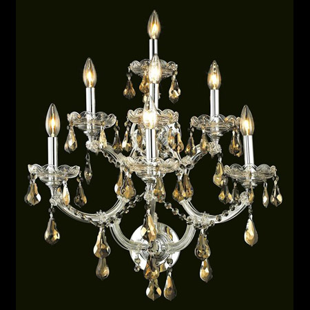 Elegant Lighting 2801W7C-GT/RC Crystal Maria Theresa Wall Sconce - Golden Teak (Smoky)