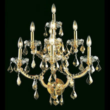 Elegant Lighting 2800W7G-GT/RC Crystal Maria Theresa Wall Sconce - Golden Teak (Smoky)