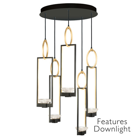 Fine Art Handcrafted Lighting 893040-31 Delphi Black Round 5 Pendant Light Fixture with Downlights