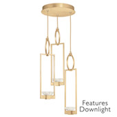 Contemporary Delphi Gold Round 3 Pendant Light Fixture with Downlights - Fine Art Handcrafted Lighting 892940-21