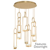 Contemporary Delphi Gold Round 8 Pendant Light Fixture with Downlights - Fine Art Handcrafted Lighting 893240-21