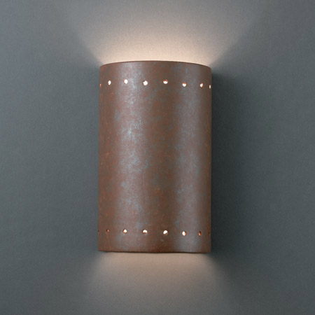 Justice Design CER-0995W-PATR Ambiance Small Cylinder Outdoor Wall Sconce With Perforations