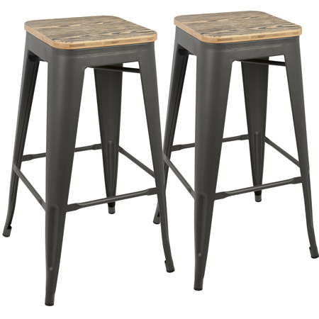 LumiSource BS-TW-OR BN+GY2 Oregon Barstools (Set of 2)