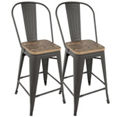 Industrial Oregon High Back Counter Stools (Set of 2) - LumiSource CS-ORHB GY+BN2