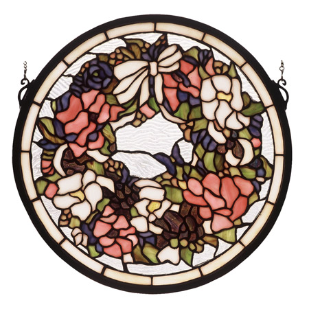 Meyda 48324 Tiffany Wreath & Garland Medallion Stained Glass Window