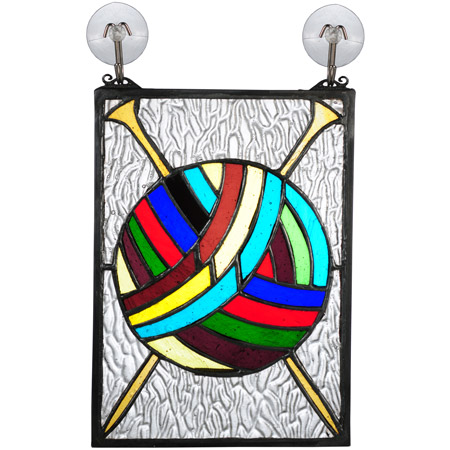 Meyda 72347 Tiffany Ball Of Yarn With Needles Stained Glass Window