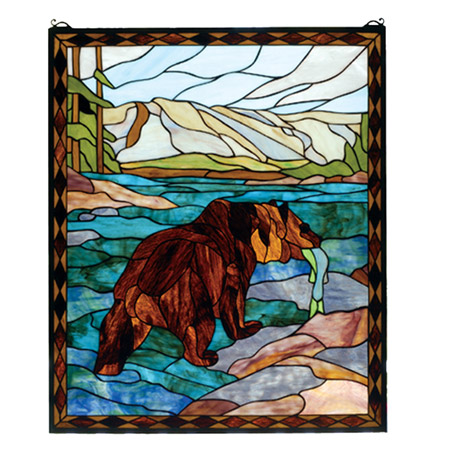 Meyda 72934 Catch of the Grizzly Stained Glass Window