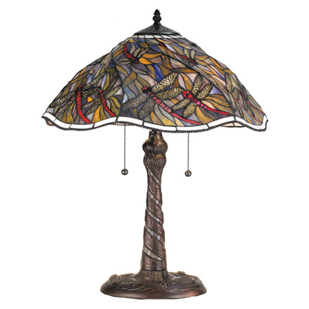 Meyda 82310 Tiffany Spiral Dragonfly With Twisted Fly Mosaic Base Table Lamp