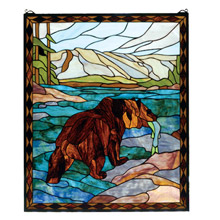 Meyda 72934 Catch of the Grizzly Stained Glass Window
