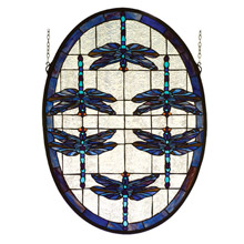 Meyda 78087 Tiffany Dragonflies Oval Stained Glass Window