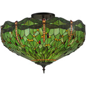 Tiffany Hanginghead Dragonfly Flush Mount Ceiling Fixture - Meyda 130673