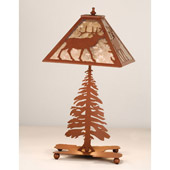 Rustic Elk and Pine Tree Mica Table Lamp - Meyda Tiffany 15300