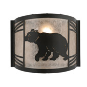 Rustic Happy Bear On The Loose 12"W Left Wall Sconce - Meyda 157293