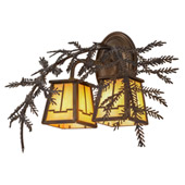 Rustic Valley View Pine Branch 17"W 2 LT Wall Sconce - Meyda 159315