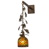 Rustic Oak Leaf & Acorn 6"W Hanging Wall Sconce - Meyda 167468
