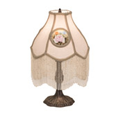 Reverse Painted 20"H Roses Fabric with Fringe Table Lamp - Meyda 18092