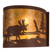 Rustic Moose At Lake 15" Wide Wall Sconce - Meyda 200323