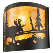 Rustic Moose At Lake 15" Wide Wall Sconce - Meyda 203179