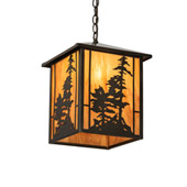 Rustic Tall Pines 12" Square Lantern Pendant - Meyda 204739