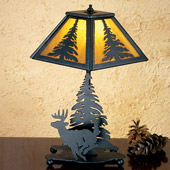 Rustic Pine Tree and Deer Table Lamp - Meyda Tiffany 28273
