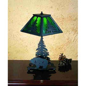 Rustic Pine Tree and Grizzly Bear Table Lamp - Meyda Tiffany 28313