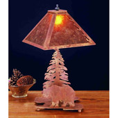 Rustic Pine Tree and Black Bear Mica Table Lamp - Meyda Tiffany 32507