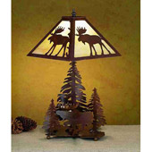 Rustic Pine Trees and Moose Table Lamp - Meyda Tiffany 32524