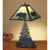 Rustic Lone Bear and Pine Tree Table Lamp - Meyda Tiffany 50398