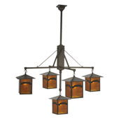 Craftsman/Mission Seneca Mountain View Five Light Hanging Lantern Chandelier - Meyda 61406