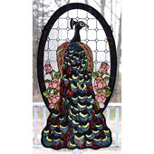 Tiffany Oval Peacock Stained Glass Window - Meyda Tiffany 67135