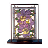 Tiffany Pansies Lighted Mini Tabletop Window - Meyda 68409