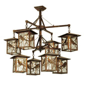 Rustic Seneca Song Bird Eight Light Hanging Lantern Chandelier - Meyda 69250
