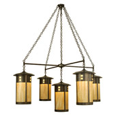 Craftsman/Mission Fulton Englewood Five Light Hanging Lantern Chandelier - Meyda 72054